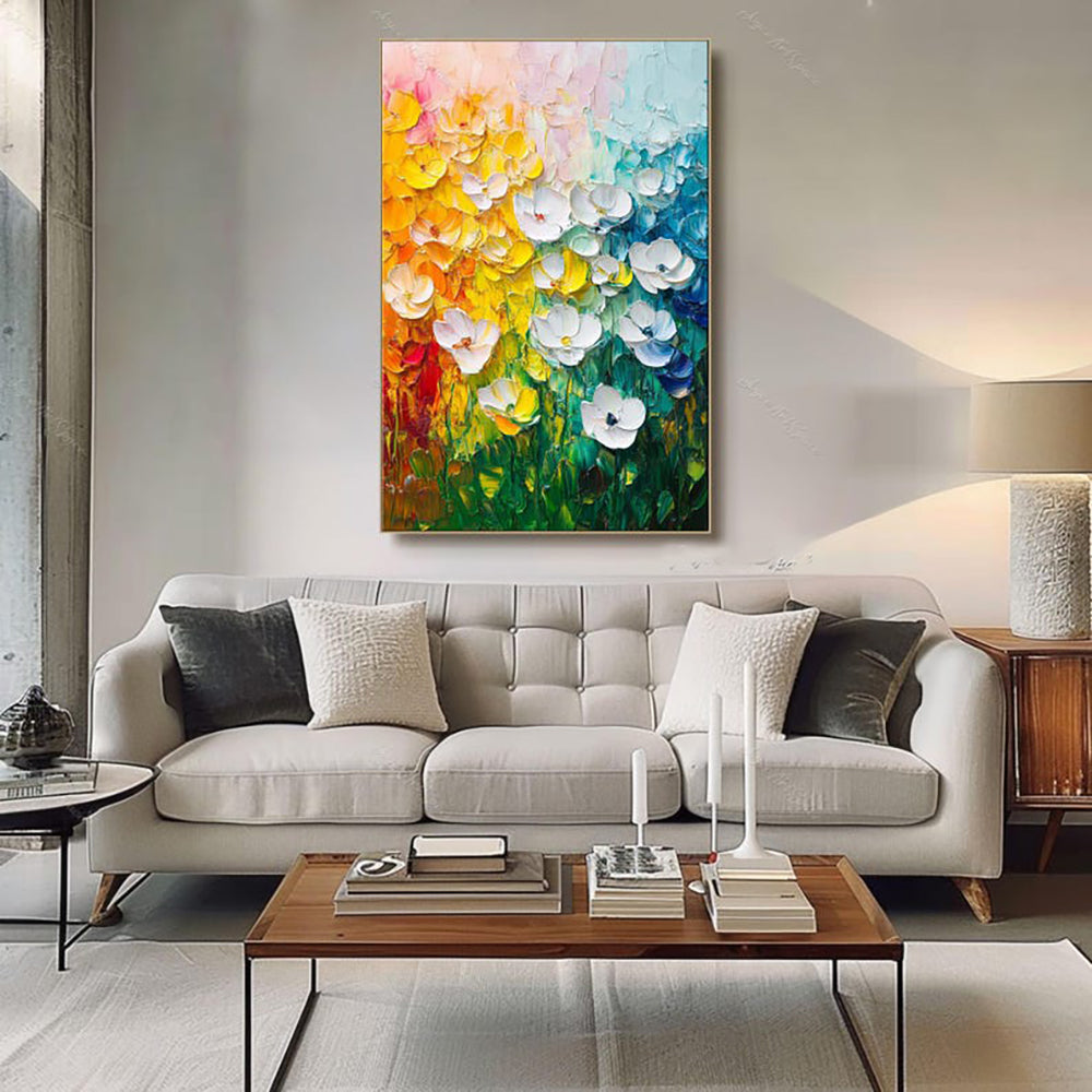 Abstraktes florales Ölgemälde – Handgemalte 3D-Textur Leinwand Wandkunst
