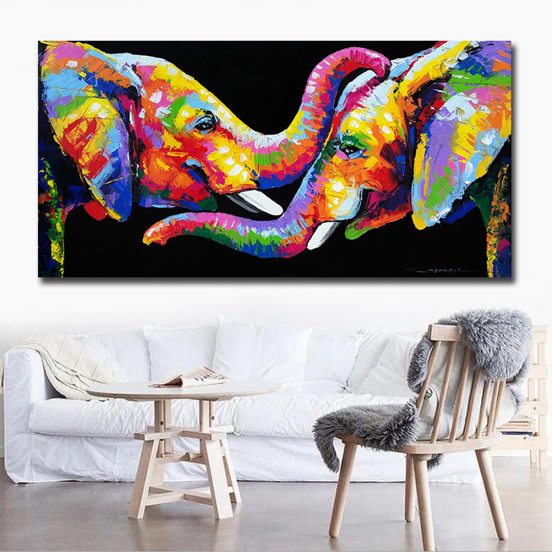 Tableau d'art mural coloré d'éléphant – Toile sans cadre