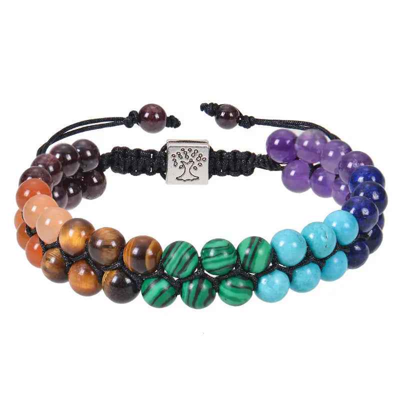 6mm 7 Chakra Stone Bead Yoga Meditation Bracelet – Double Layer Natural Gemstone Healing Crystal Anxiety Bracelet for Women, Fashion Jewelry