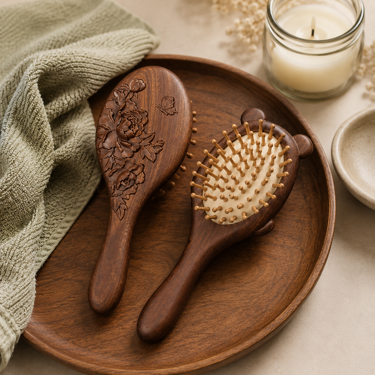 Wooden Massage Comb & Boar Bristle Brush | Airbag Scalp Massager for Women