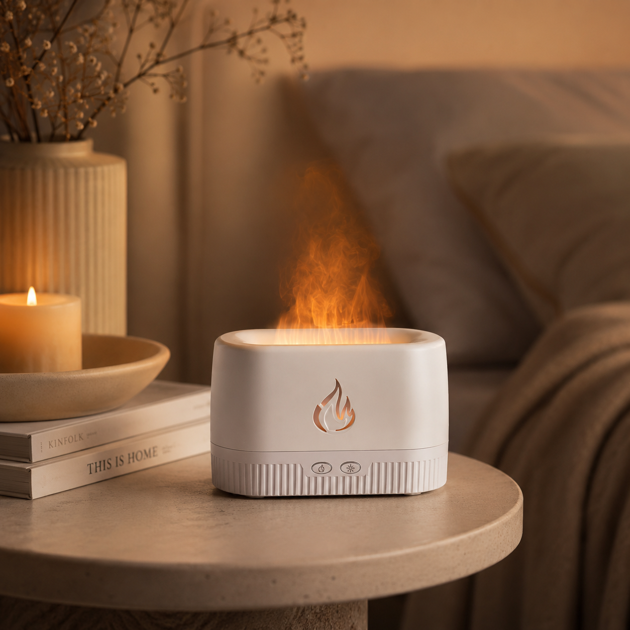 Natural Oil Diffuser | Flame Effect Ultrasonic Humidifier for Home & Bedroom