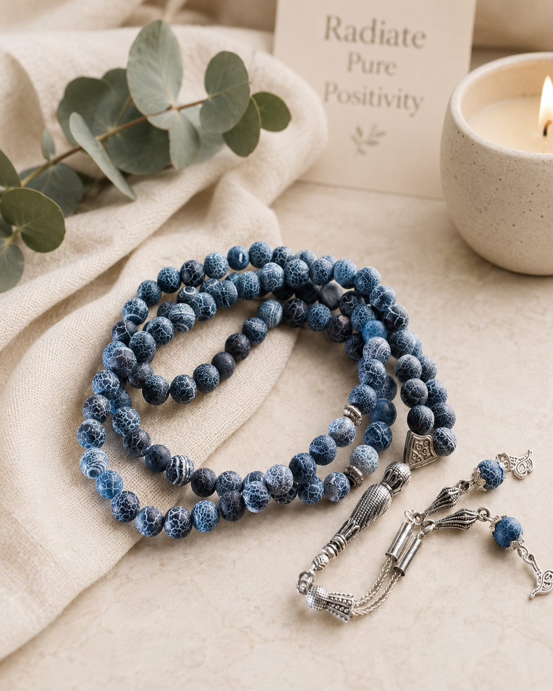 99 Bead Weathered Agate Prayer Beads | Natural Black Agate Rosary | Islamic Tasbih