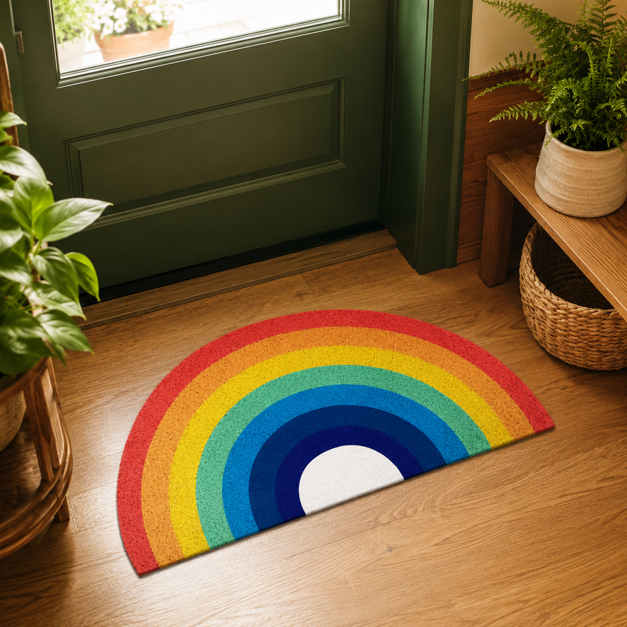 Tapis de sol antidérapant en demi-cercle Arc-en-ciel