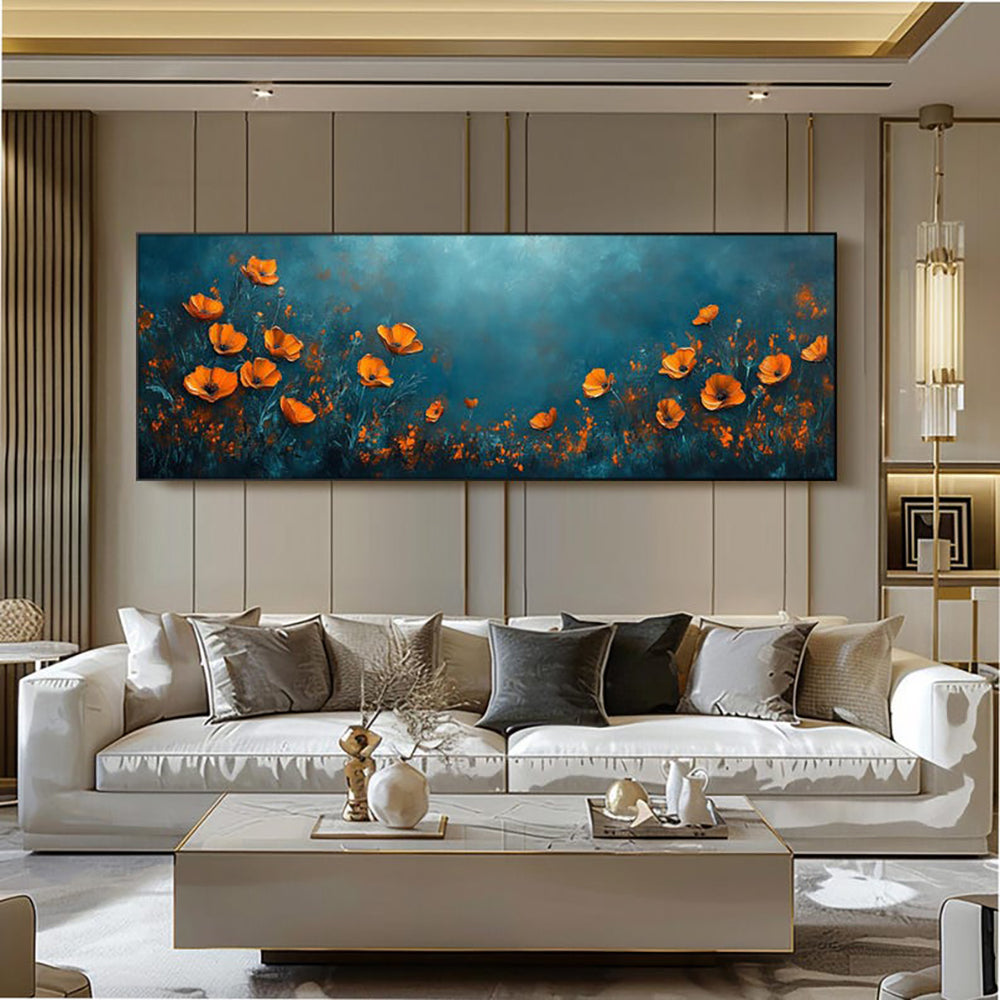 Abstrakte florale Ölmalerei – Panoramaleinwand für die Wand im Breitformat