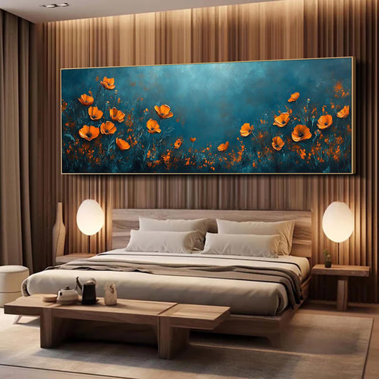 Peinture à l'huile florale abstraite – Art mural sur toile panoramique grand format