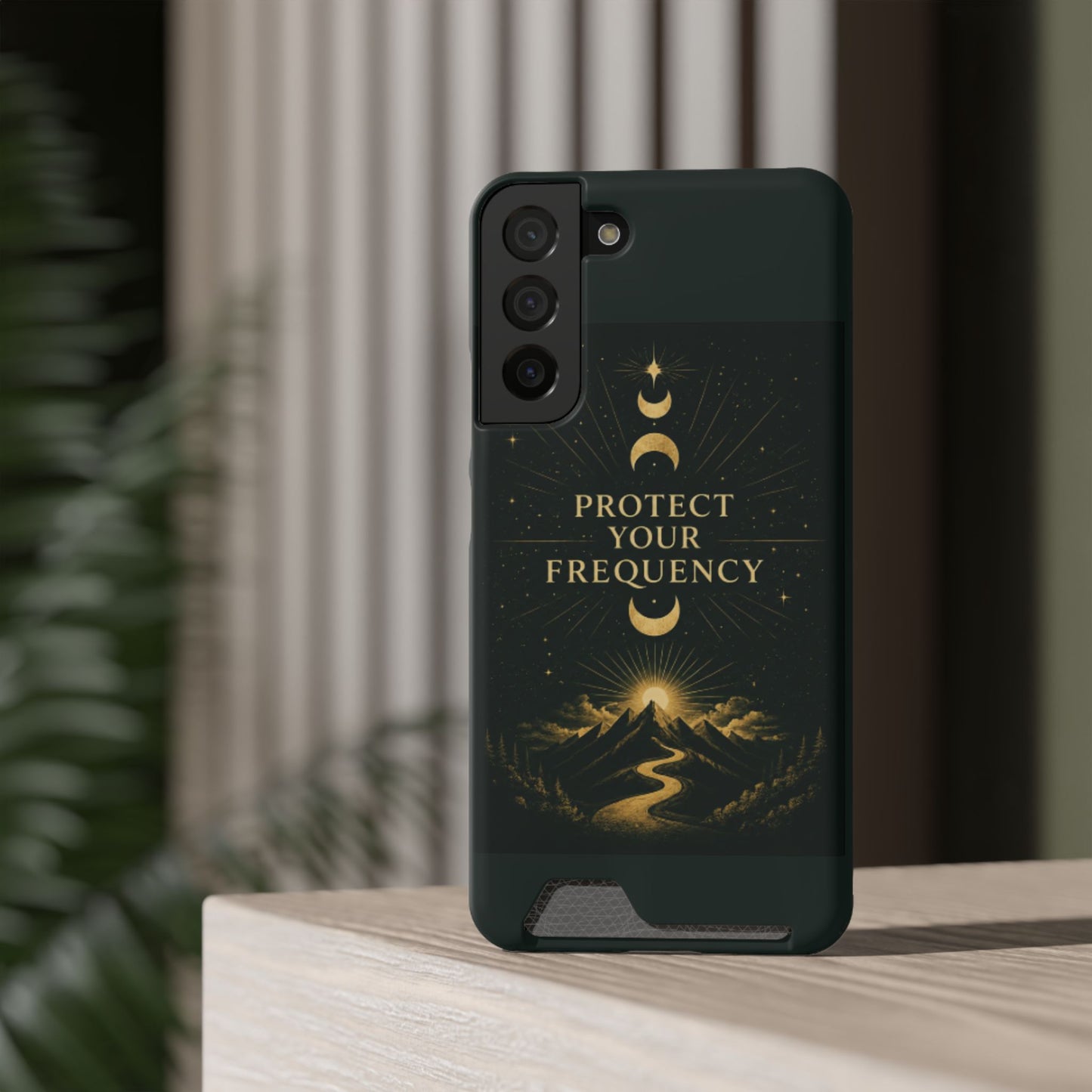 Protégez votre fréquence – Étui de téléphone avec porte-cartes Moon & Mountain