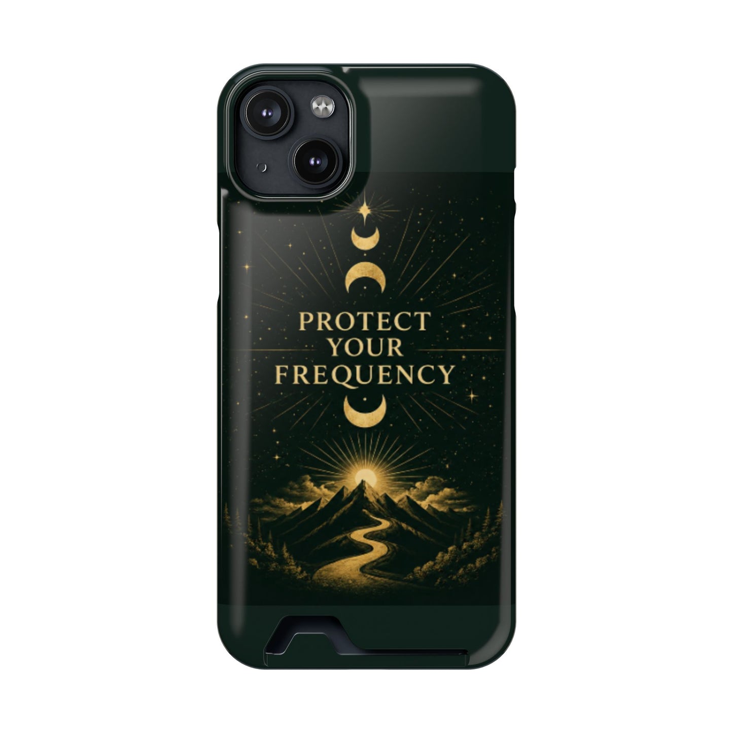 Protégez votre fréquence – Étui de téléphone avec porte-cartes Moon & Mountain