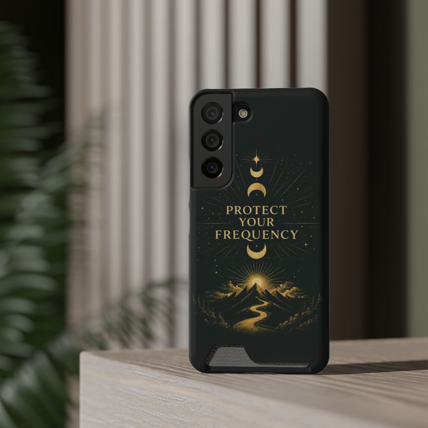 Protégez votre fréquence – Étui de téléphone avec porte-cartes Moon & Mountain