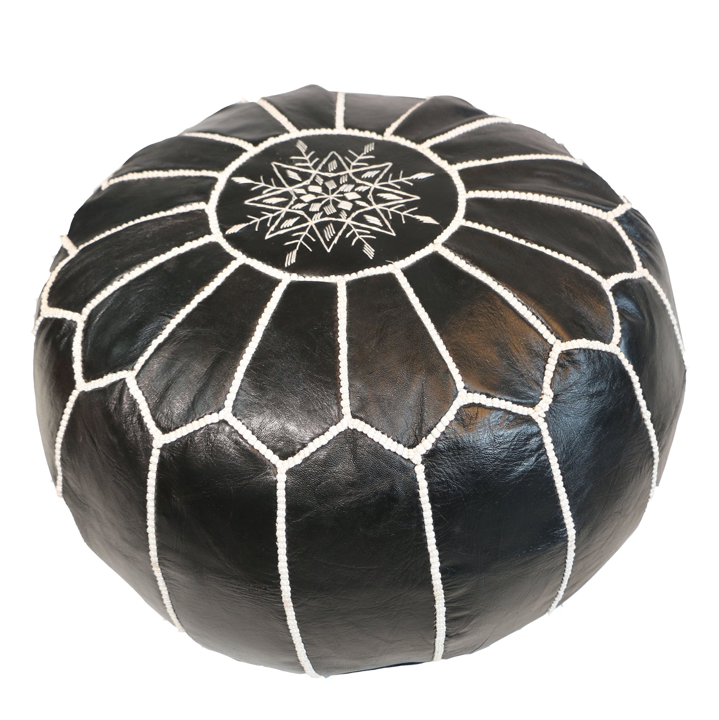 Housse de Pouf Marocain en Peau de Mouton Brodé Main