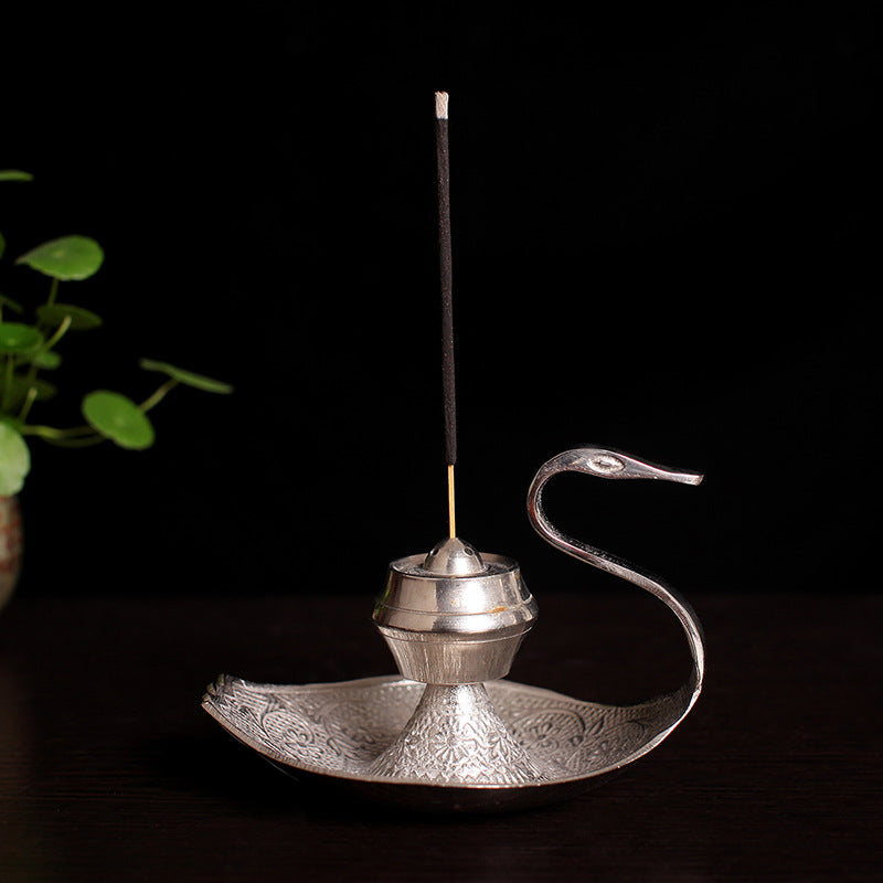 Brûleur d'encens Cygne d'Argent – Cuivre sculpté à la main