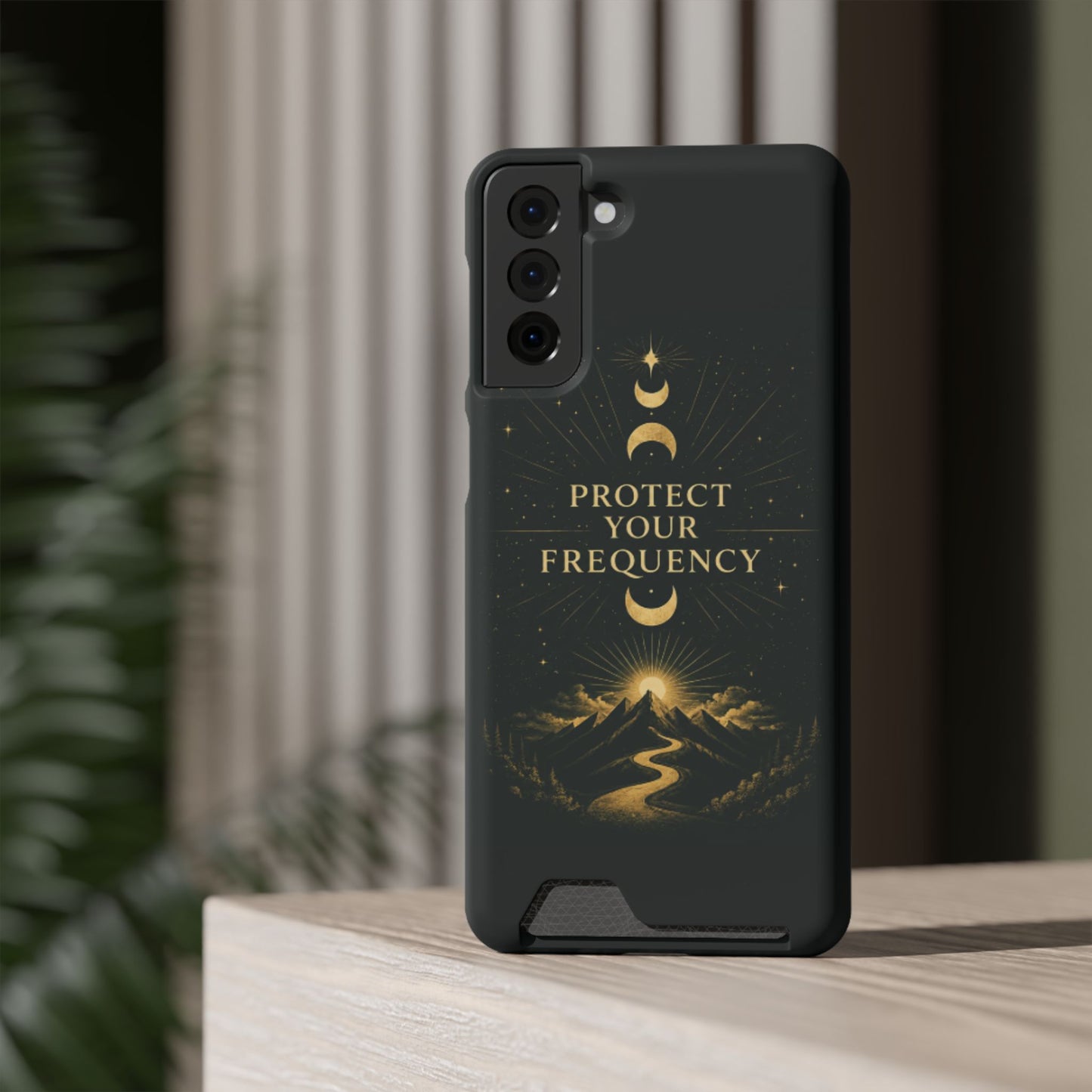 Protégez votre fréquence – Étui de téléphone avec porte-cartes Moon & Mountain