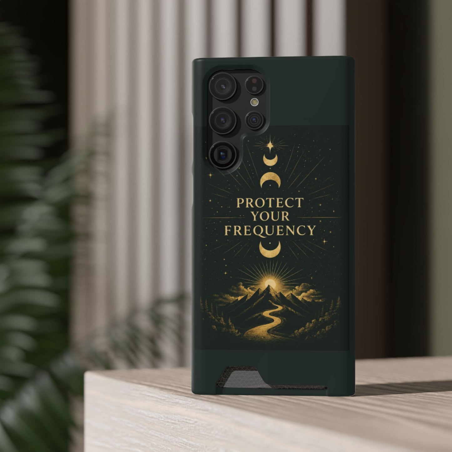 Protégez votre fréquence – Étui de téléphone avec porte-cartes Moon & Mountain