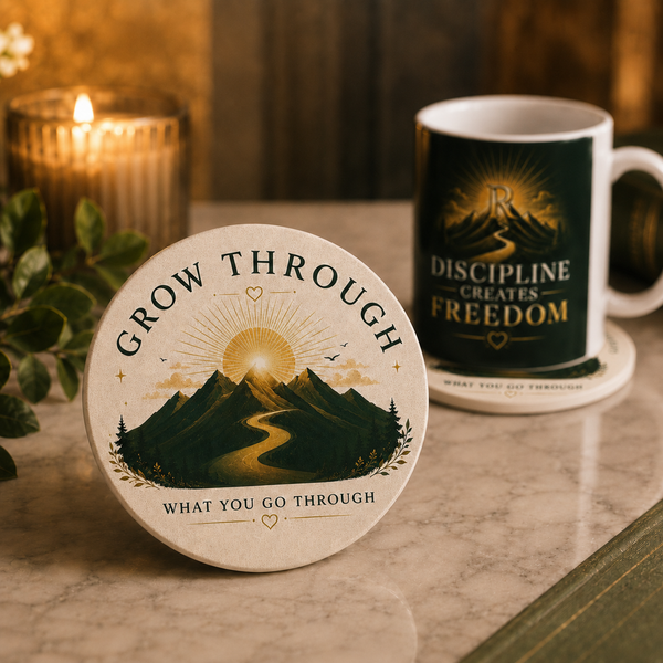 Grow Through What You Go Through — Affirmation Cork Coaster Printify