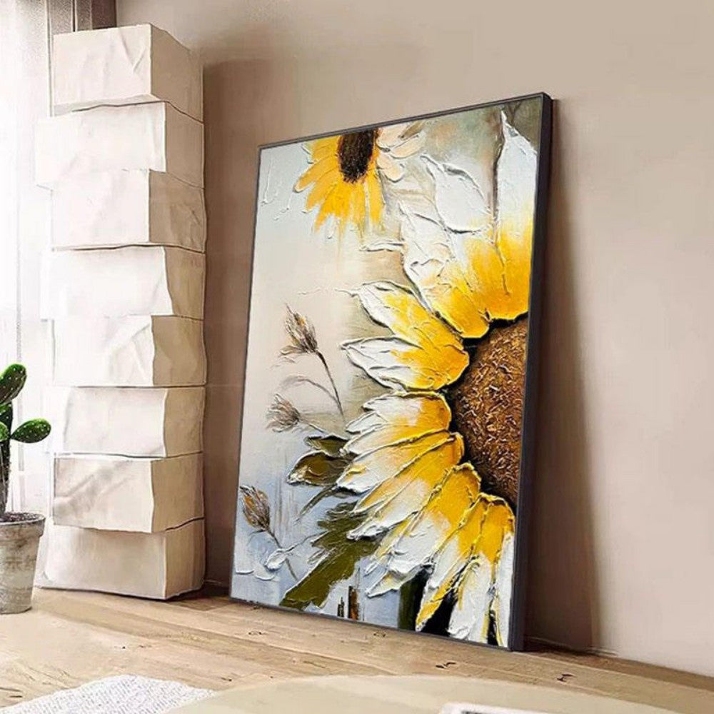 Sonnenblumen-Ölgemälde – Handgemalte strukturierte Leinwand-Wandkunst