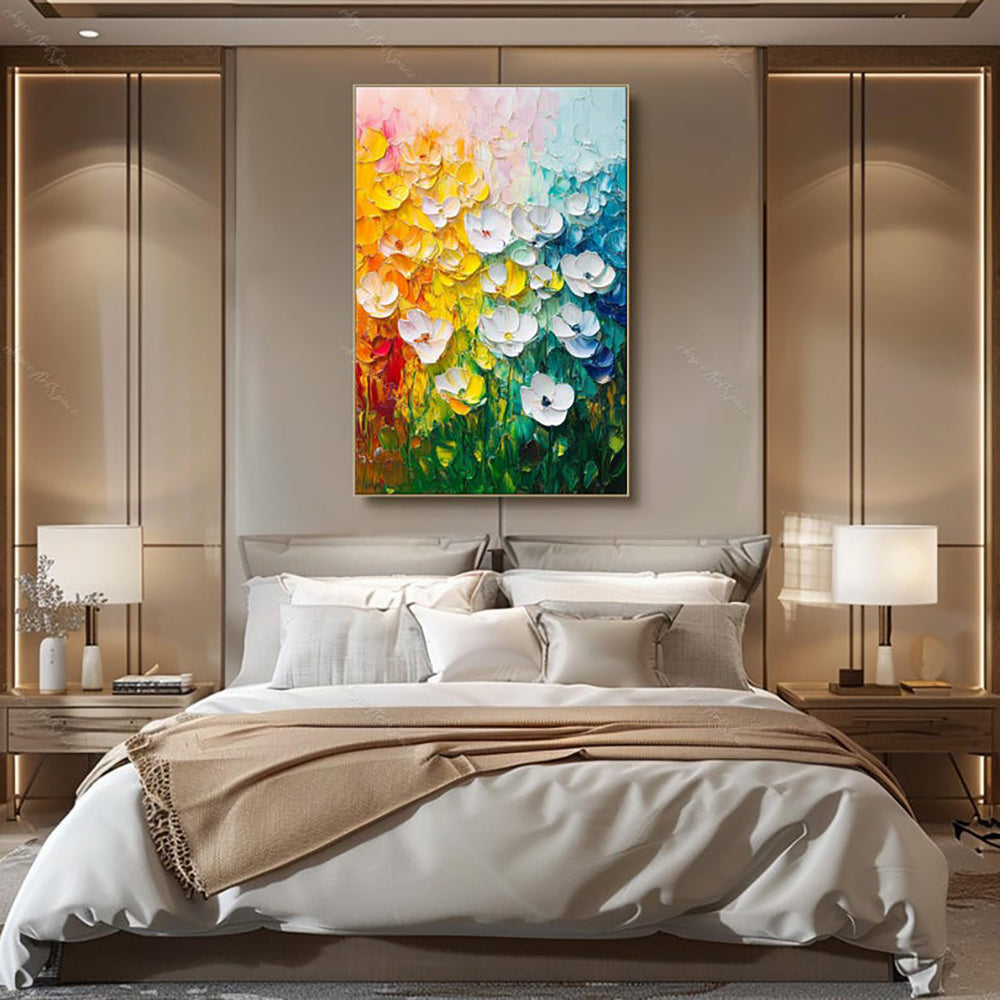 Peinture à l'huile florale abstraite – Décoration murale sur toile texturée 3D peinte à la main