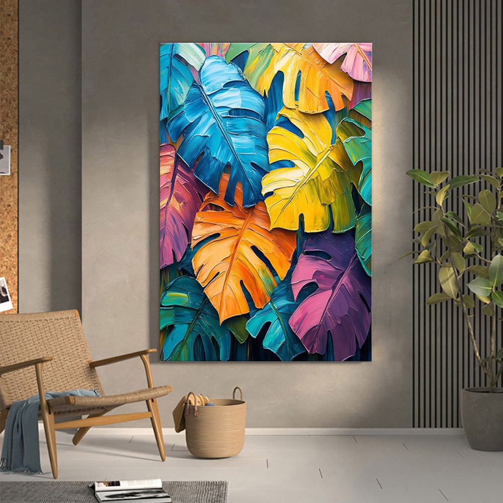 Peinture à l'huile faite à la main sur toile, décoration murale, tortue colorée dopaminergique, plante verte de bambou pour décoration intérieure, peinture roulée sans cadre et non tendue