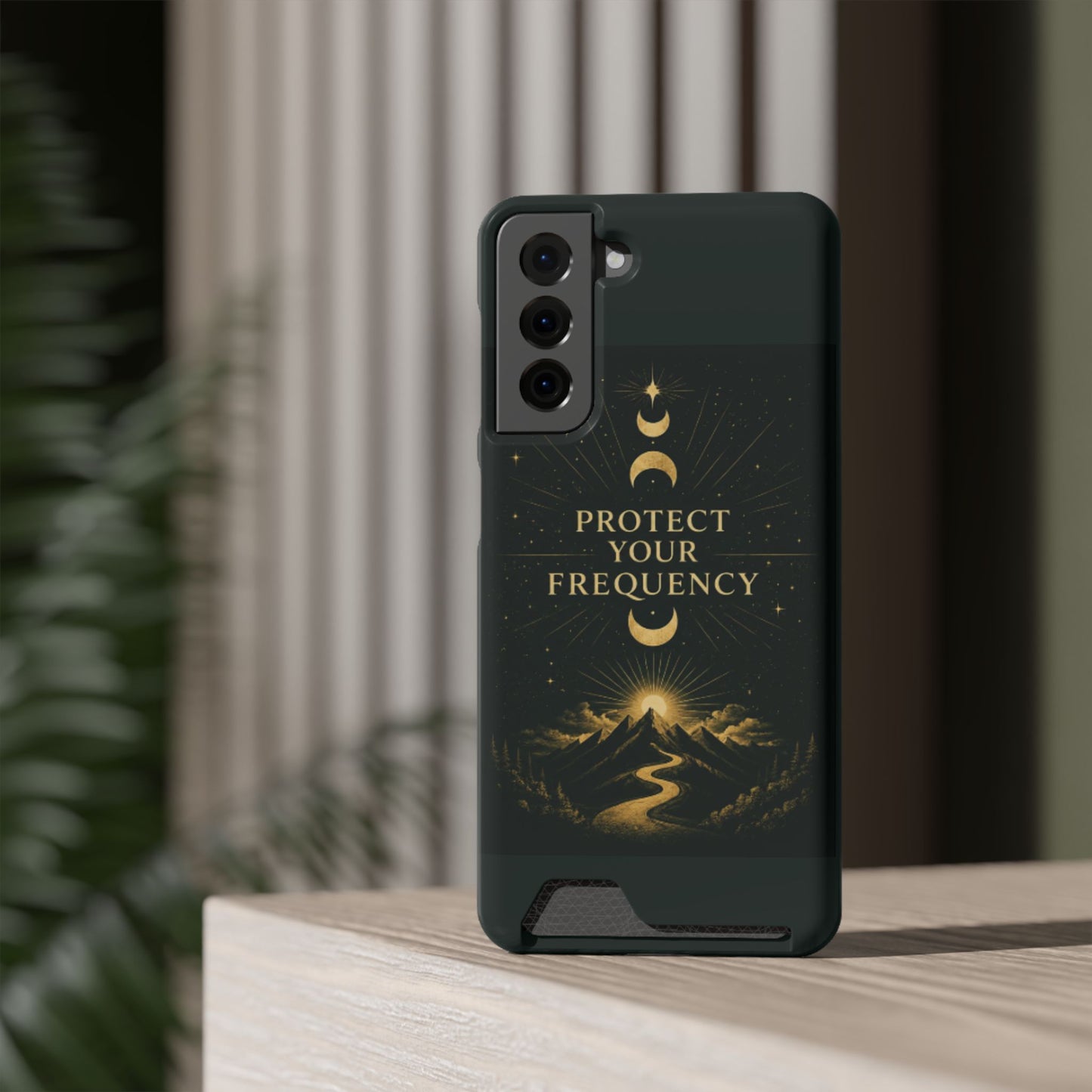 Protégez votre fréquence – Étui de téléphone avec porte-cartes Moon & Mountain