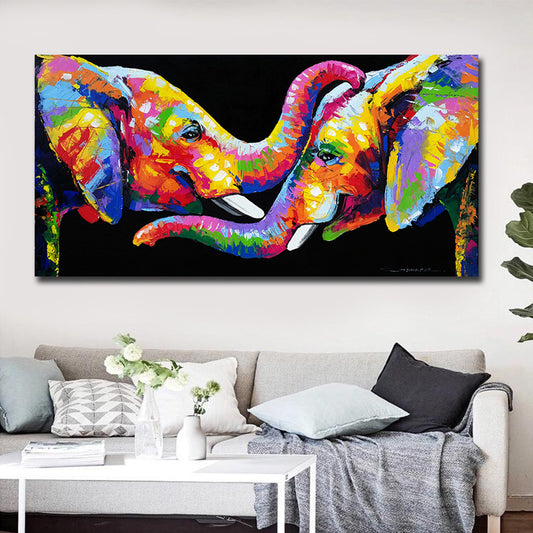 Tableau d'art mural coloré d'éléphant – Toile sans cadre
