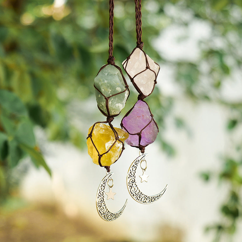 Crystal Moon & Star Hanging Pendant | Healing Energy Ornament