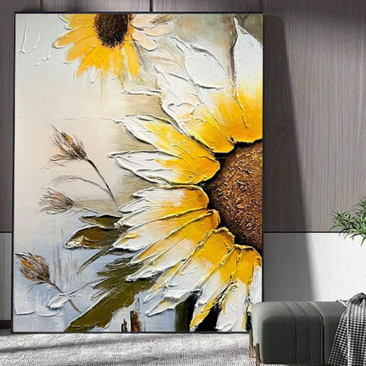 Peinture à l'huile tournesol – Art mural texturé peint à la main sur toile