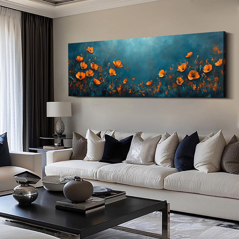Abstrakte florale Ölmalerei – Panoramaleinwand für die Wand im Breitformat