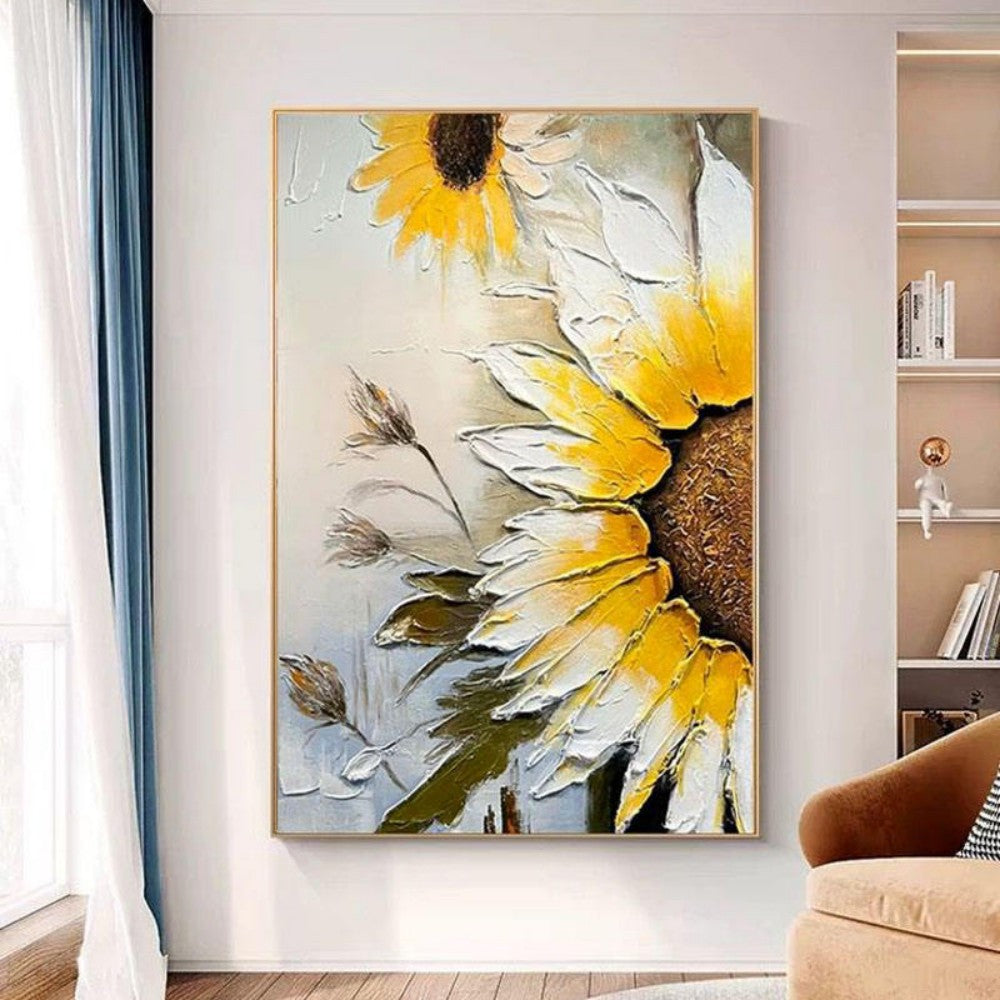 Sonnenblumen-Ölgemälde – Handgemalte strukturierte Leinwand-Wandkunst