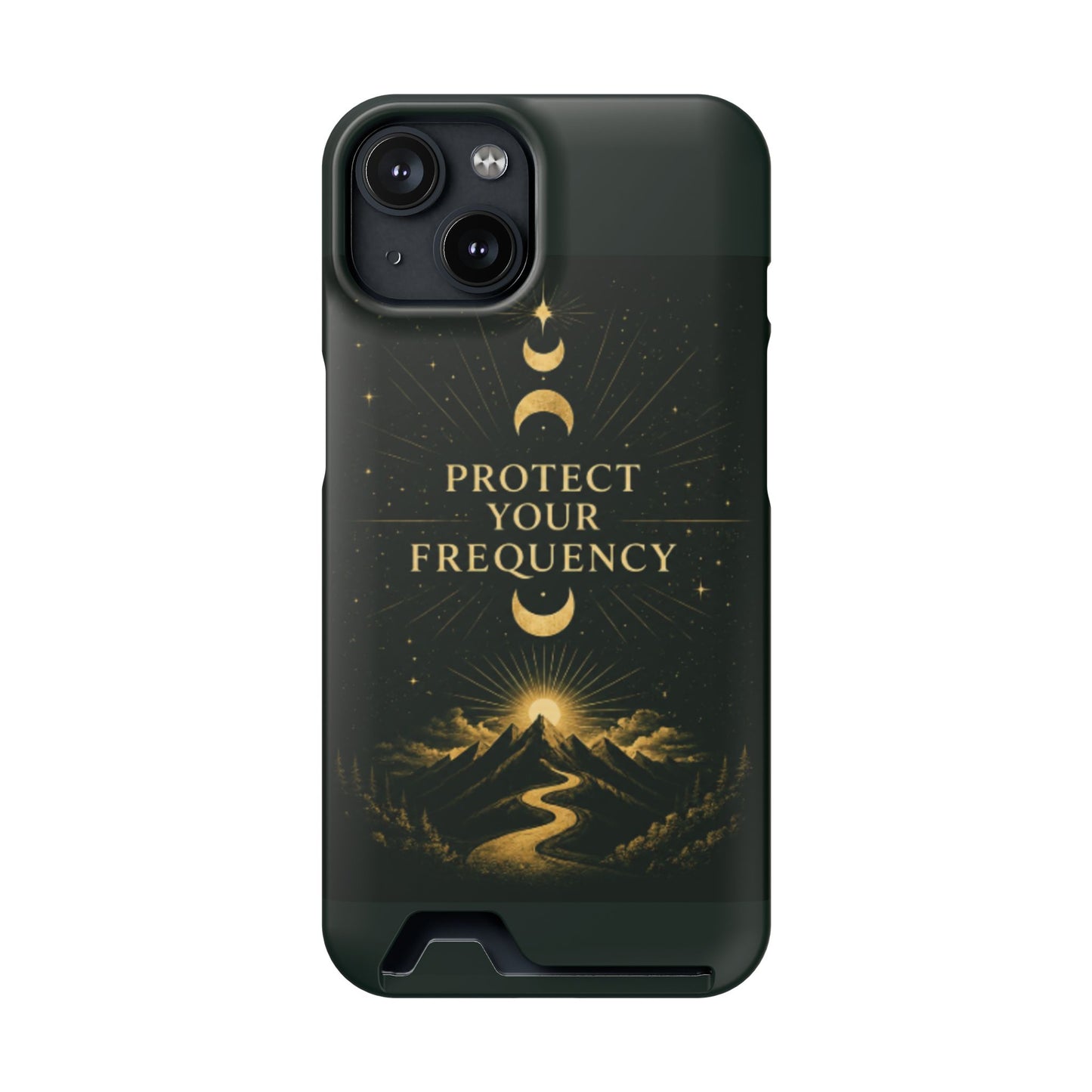 Protégez votre fréquence – Étui de téléphone avec porte-cartes Moon & Mountain