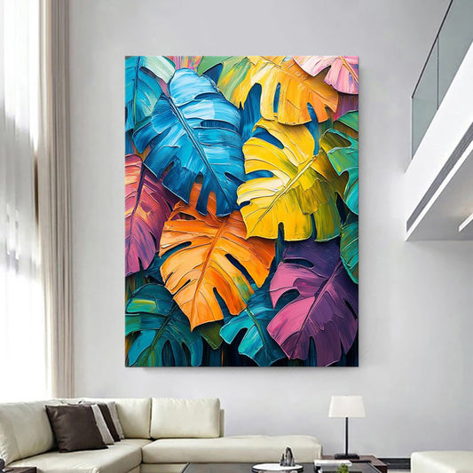 Peinture à l'huile faite à la main sur toile, décoration murale, tortue colorée dopaminergique, plante verte de bambou pour décoration intérieure, peinture roulée sans cadre et non tendue