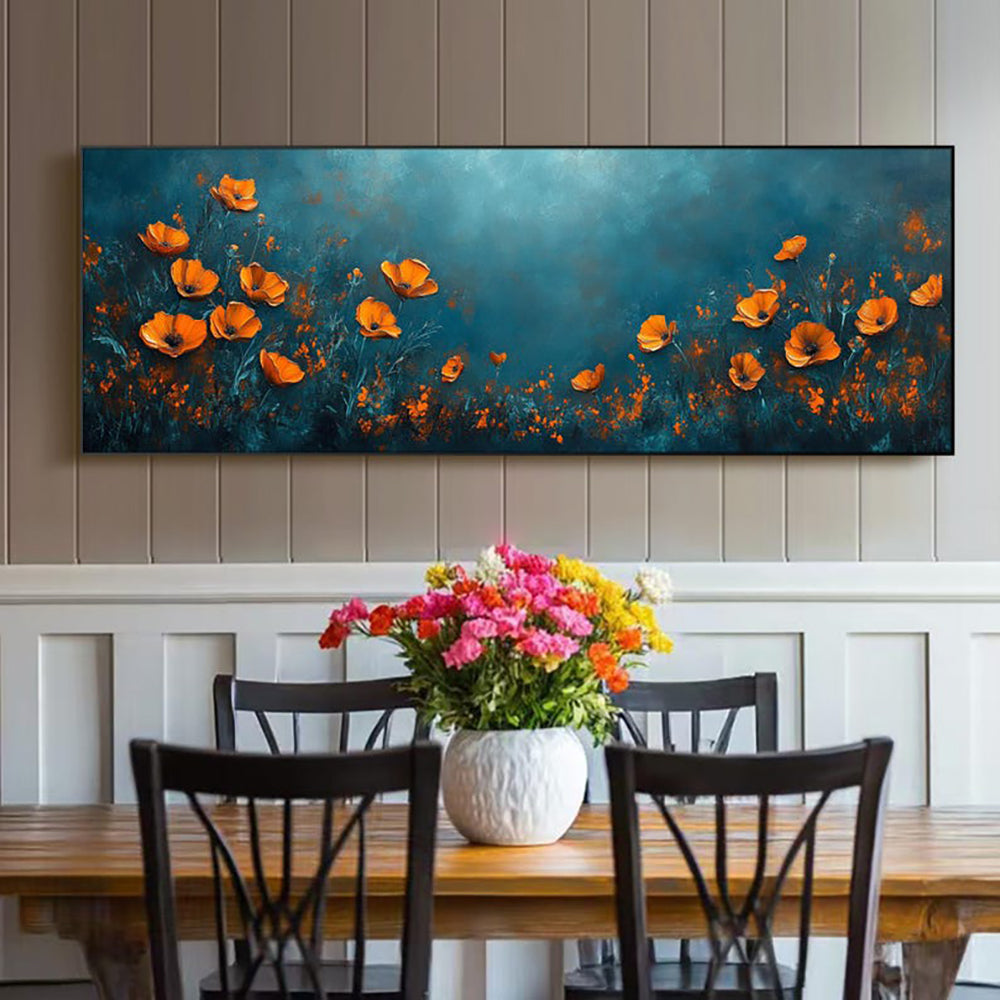 Abstrakte florale Ölmalerei – Panoramaleinwand für die Wand im Breitformat