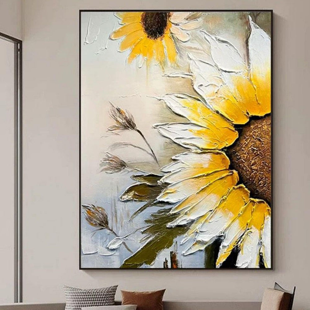 Sonnenblumen-Ölgemälde – Handgemalte strukturierte Leinwand-Wandkunst