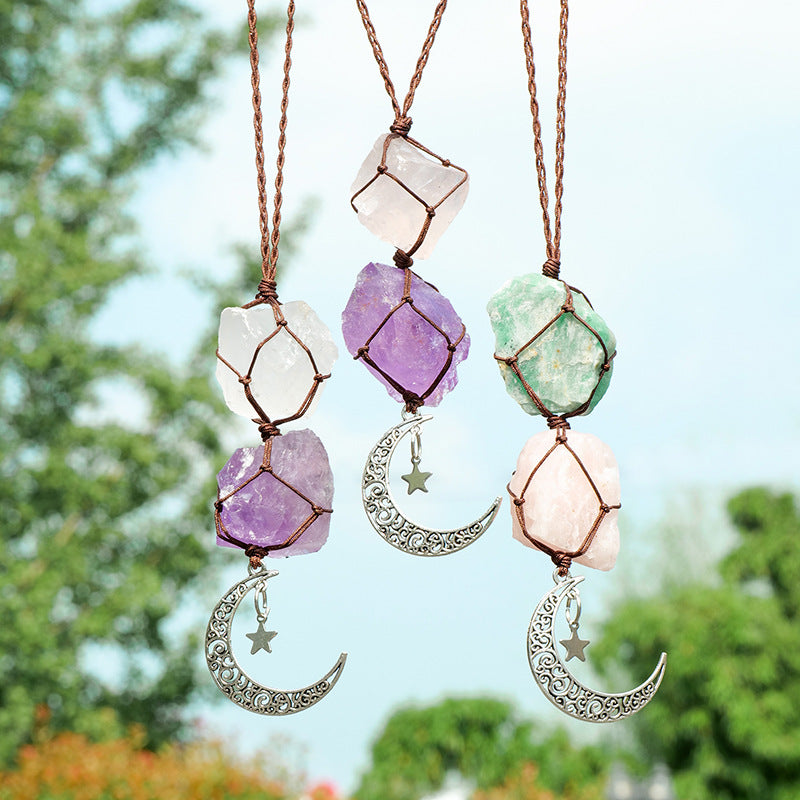 Crystal Moon & Star Hanging Pendant | Healing Energy Ornament