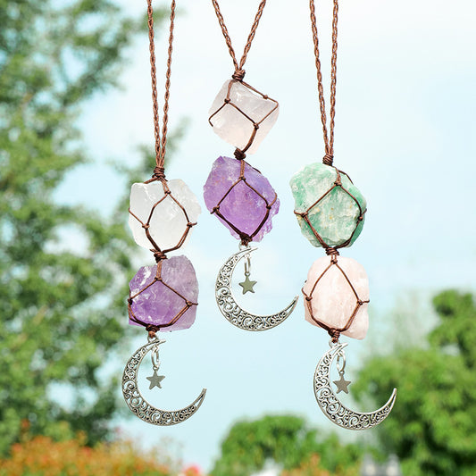 Crystal Moon & Star Hanging Pendant | Healing Energy Ornament