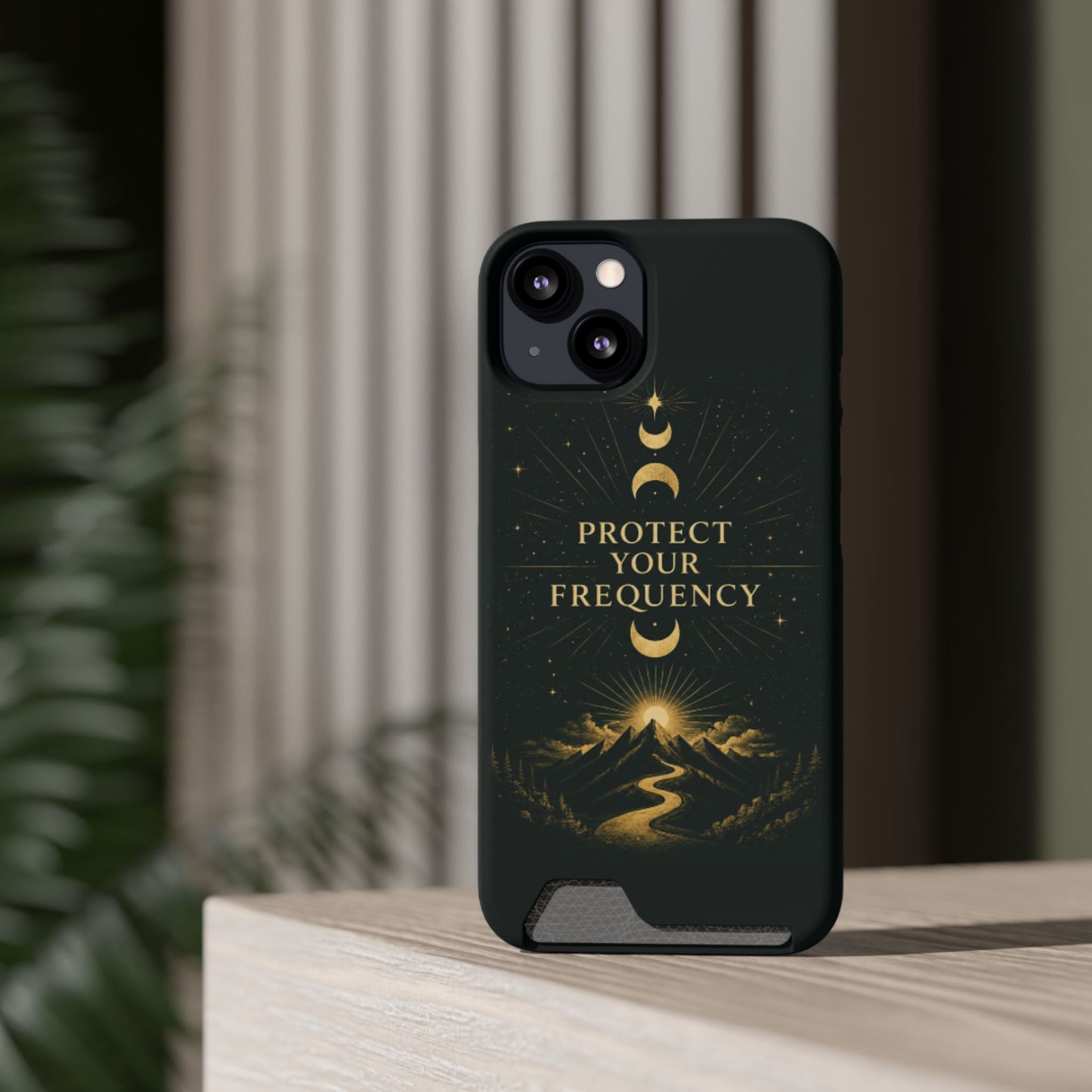 Protégez votre fréquence – Étui de téléphone avec porte-cartes Moon & Mountain