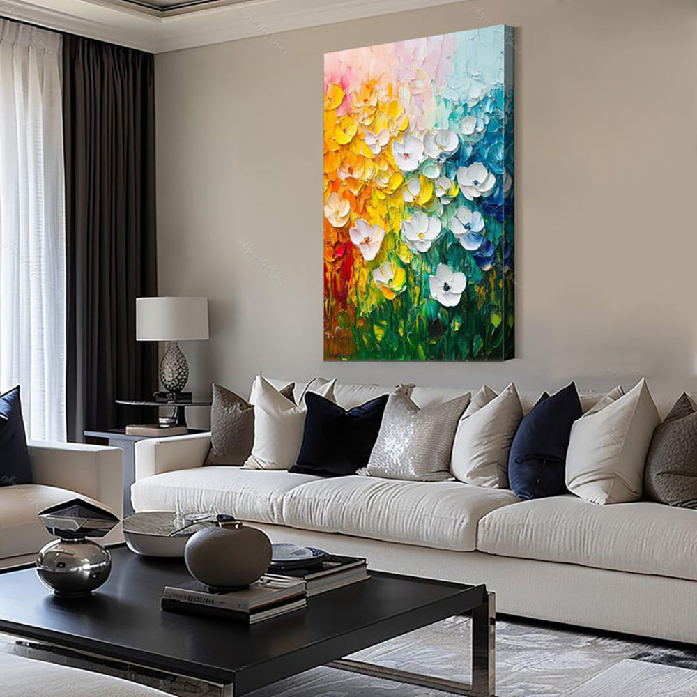 Peinture à l'huile florale abstraite – Décoration murale sur toile texturée 3D peinte à la main