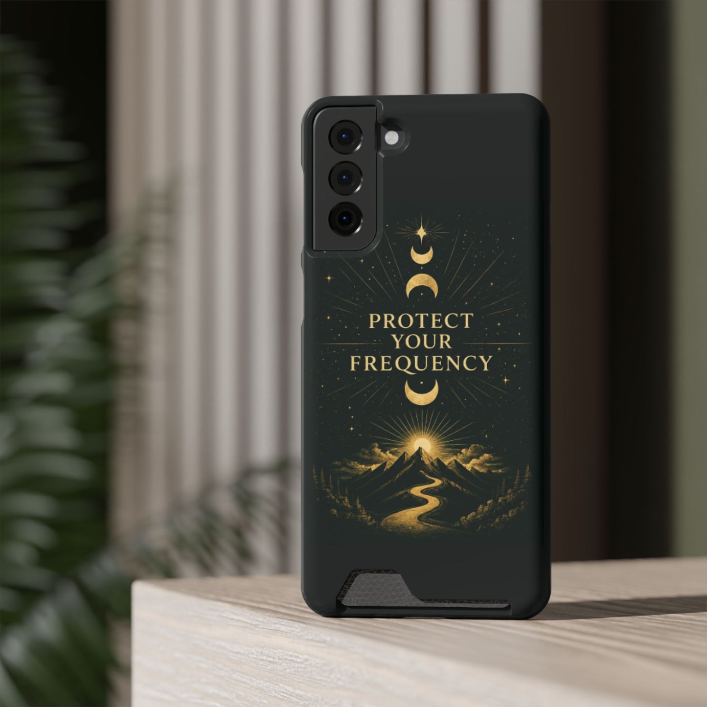 Protégez votre fréquence – Étui de téléphone avec porte-cartes Moon & Mountain