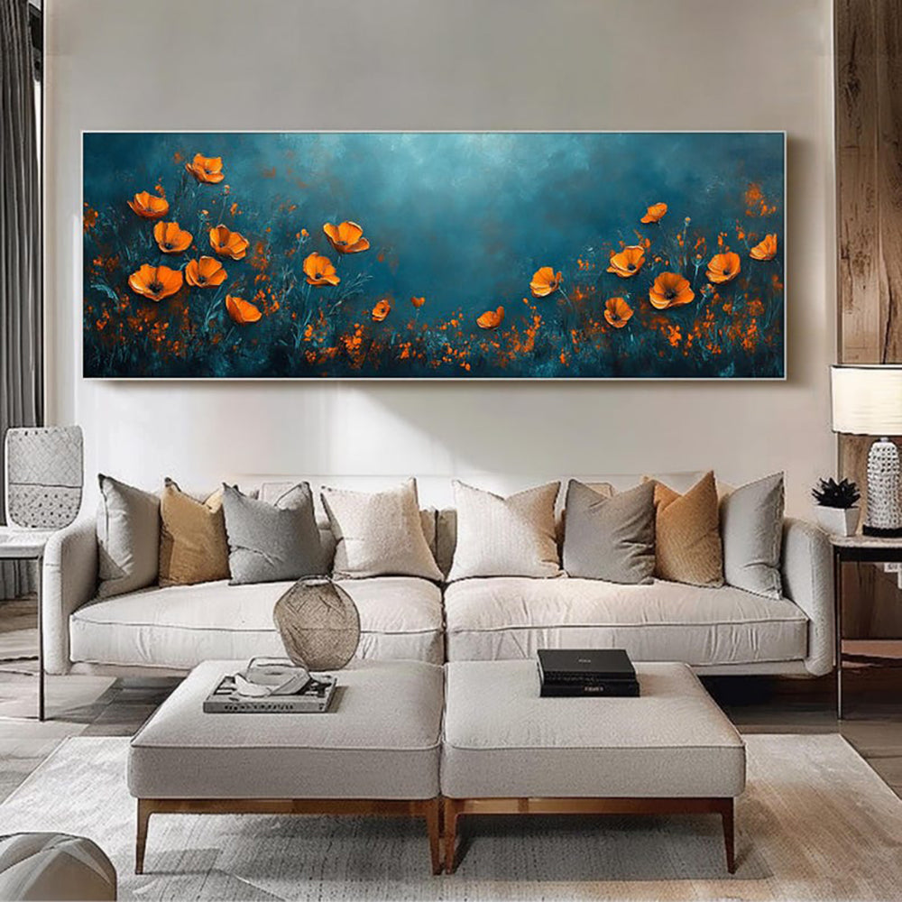 Abstrakte florale Ölmalerei – Panoramaleinwand für die Wand im Breitformat