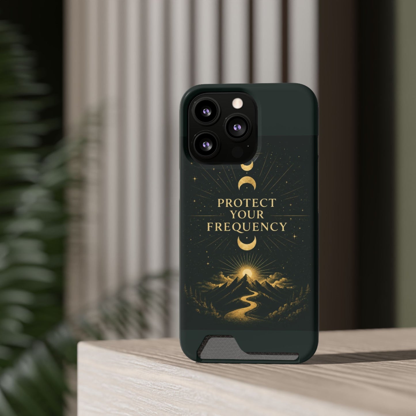 Protégez votre fréquence – Étui de téléphone avec porte-cartes Moon & Mountain