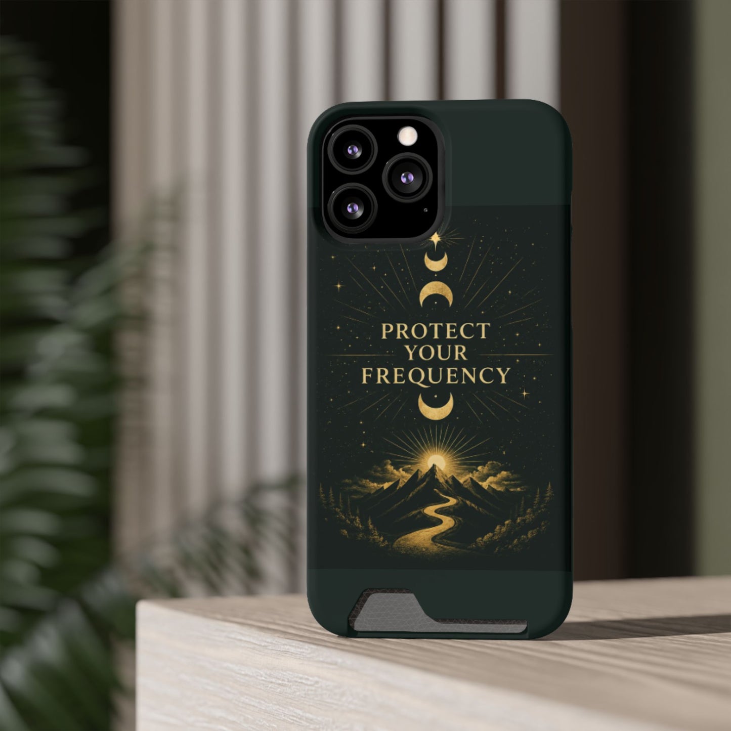 Protégez votre fréquence – Étui de téléphone avec porte-cartes Moon & Mountain