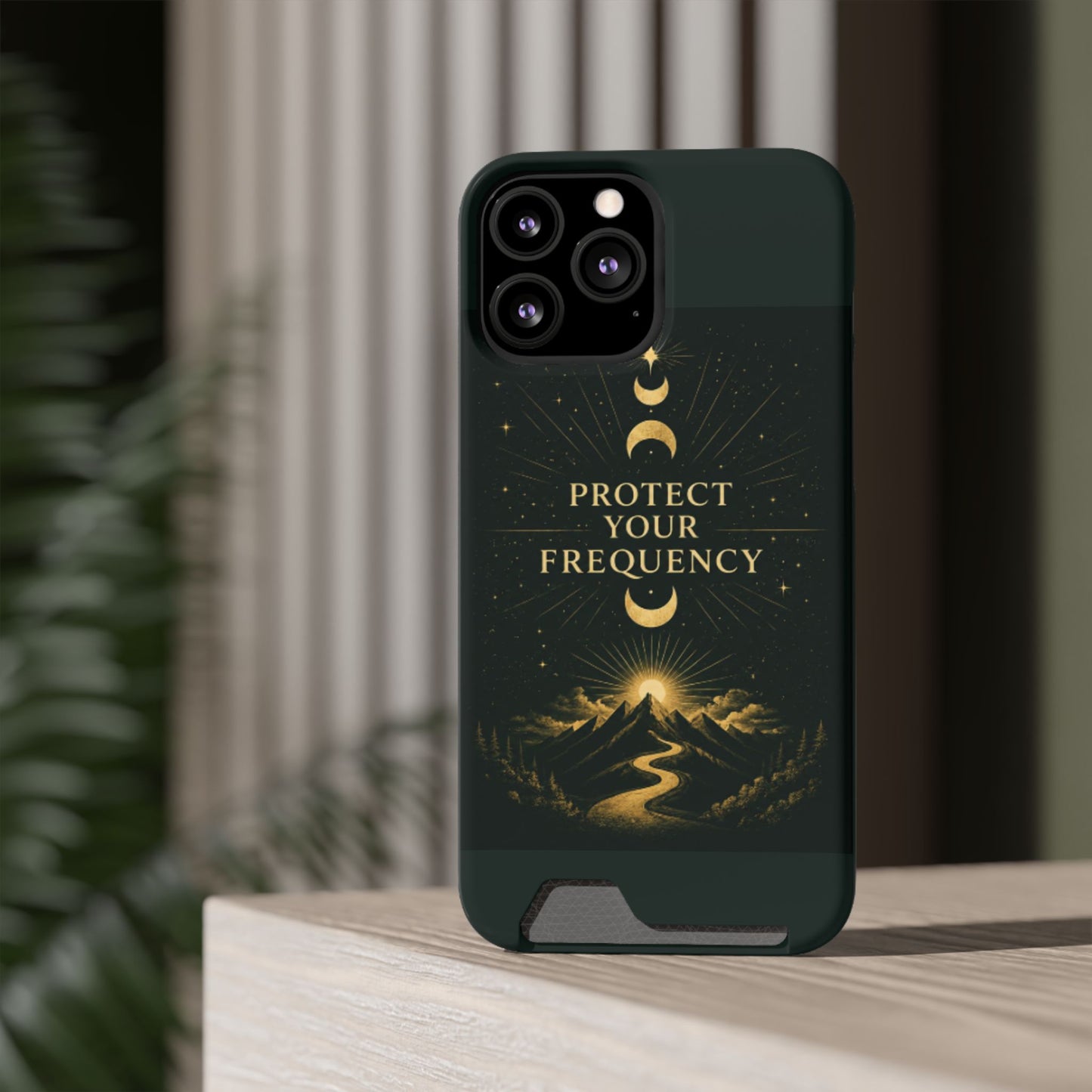 Protégez votre fréquence – Étui de téléphone avec porte-cartes Moon & Mountain