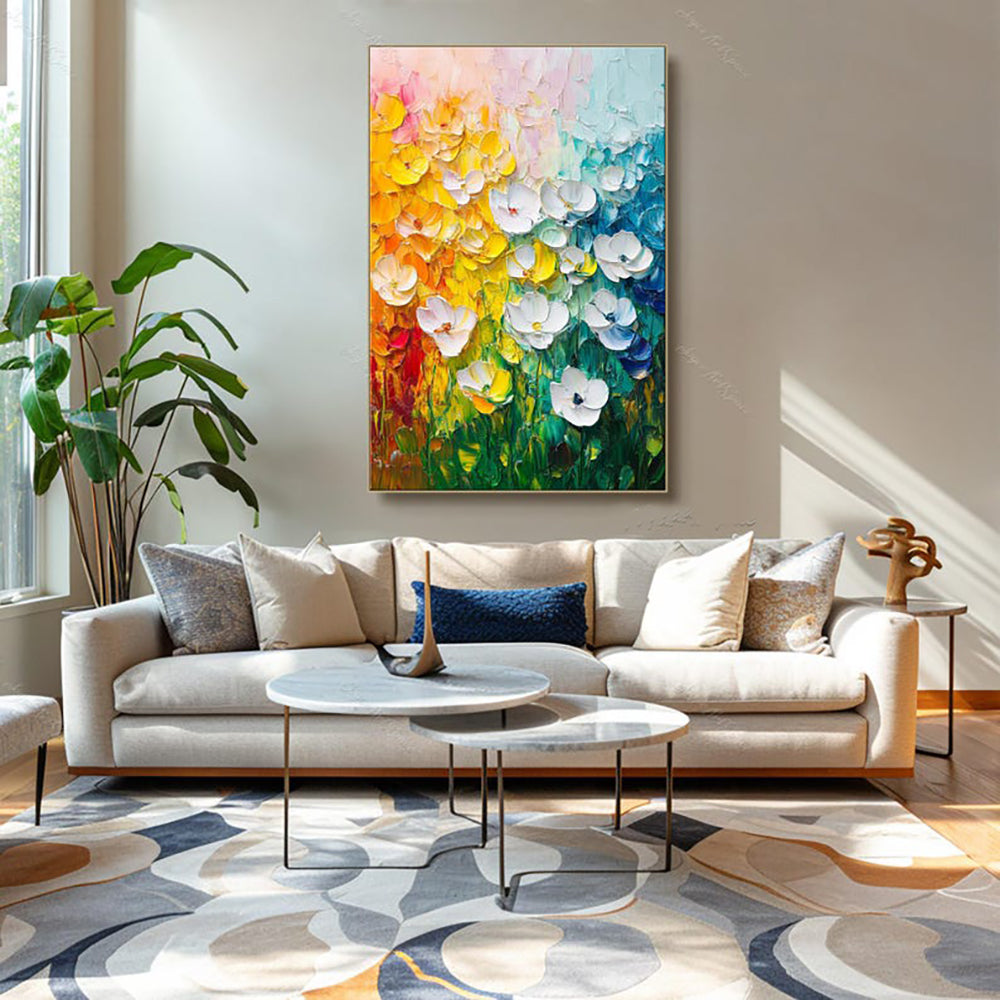 Peinture à l'huile florale abstraite – Décoration murale sur toile texturée 3D peinte à la main