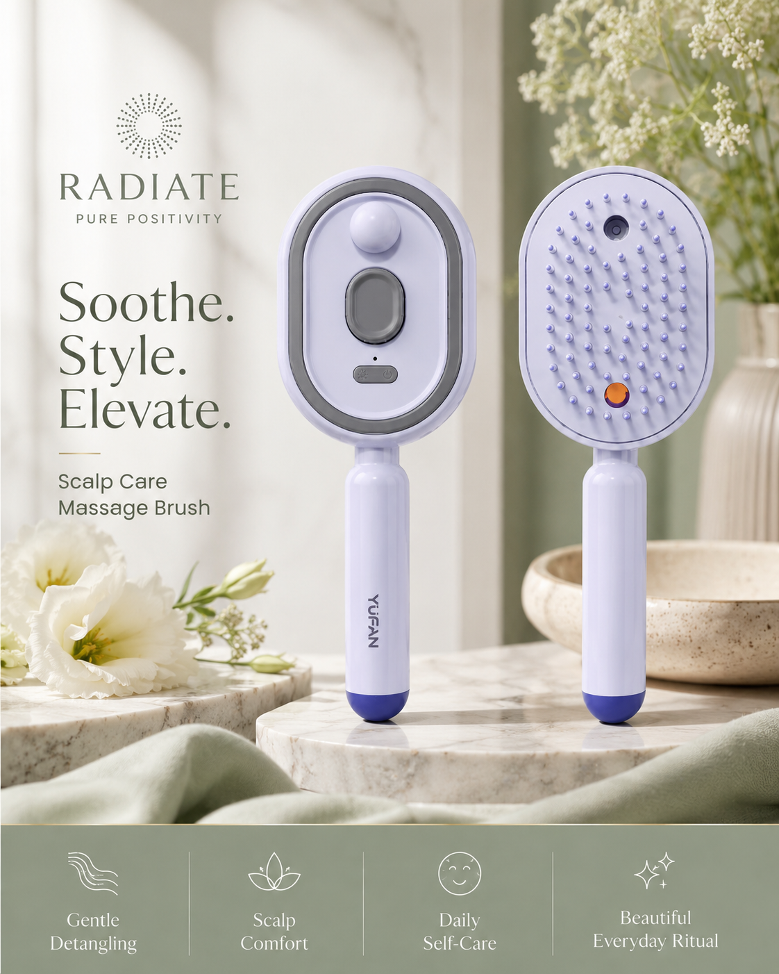 Electric Massage Brush | Mist Spray Steam Hair Brush with Essential Oil Atomisation