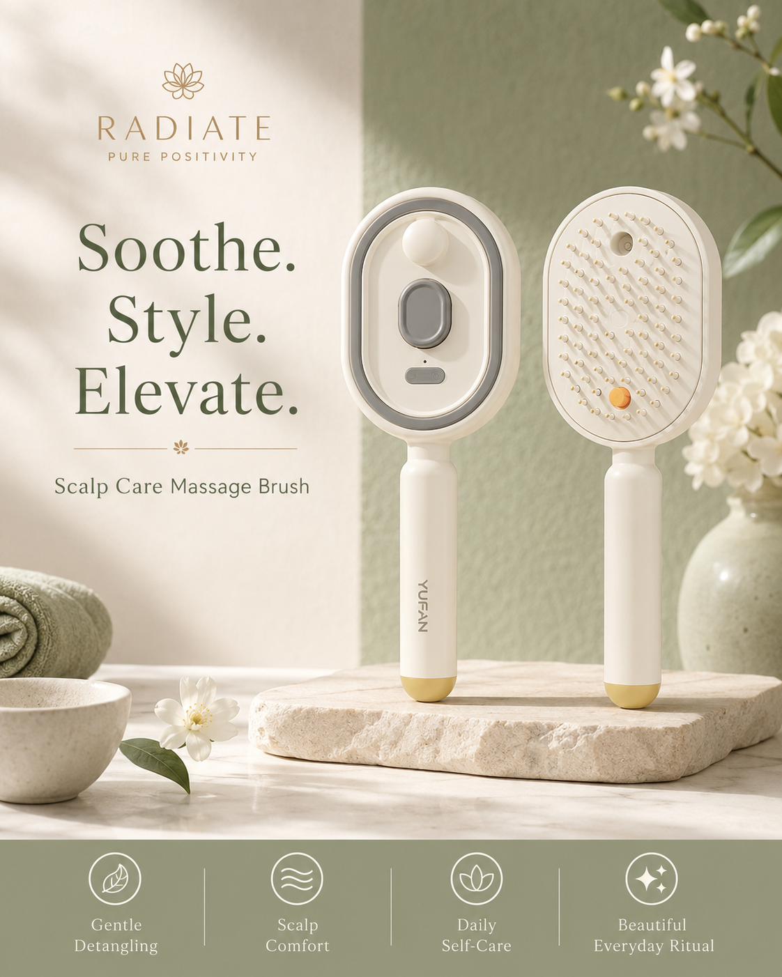 Electric Massage Brush | Mist Spray Steam Hair Brush with Essential Oil Atomisation