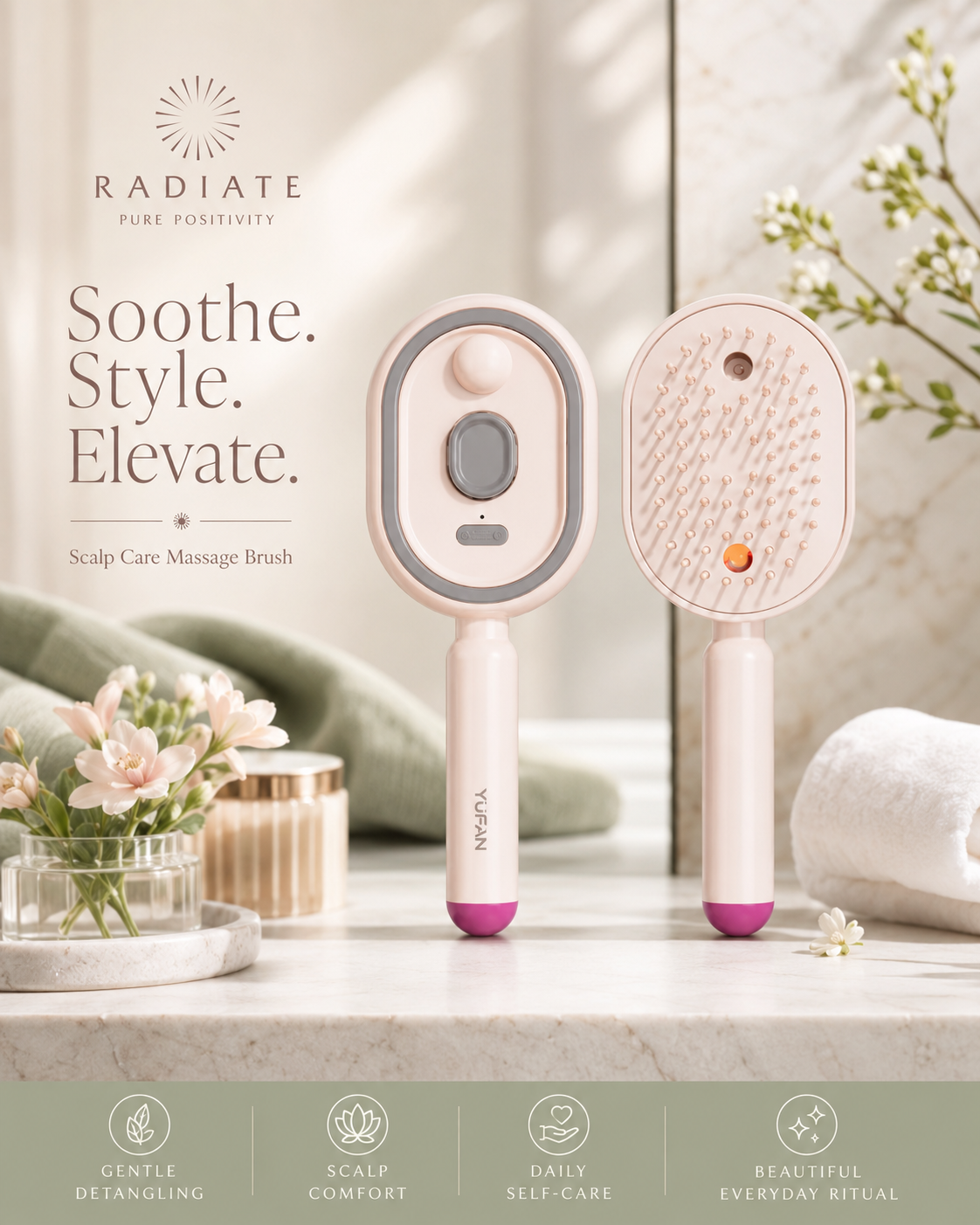 Electric Massage Brush | Mist Spray Steam Hair Brush with Essential Oil Atomisation