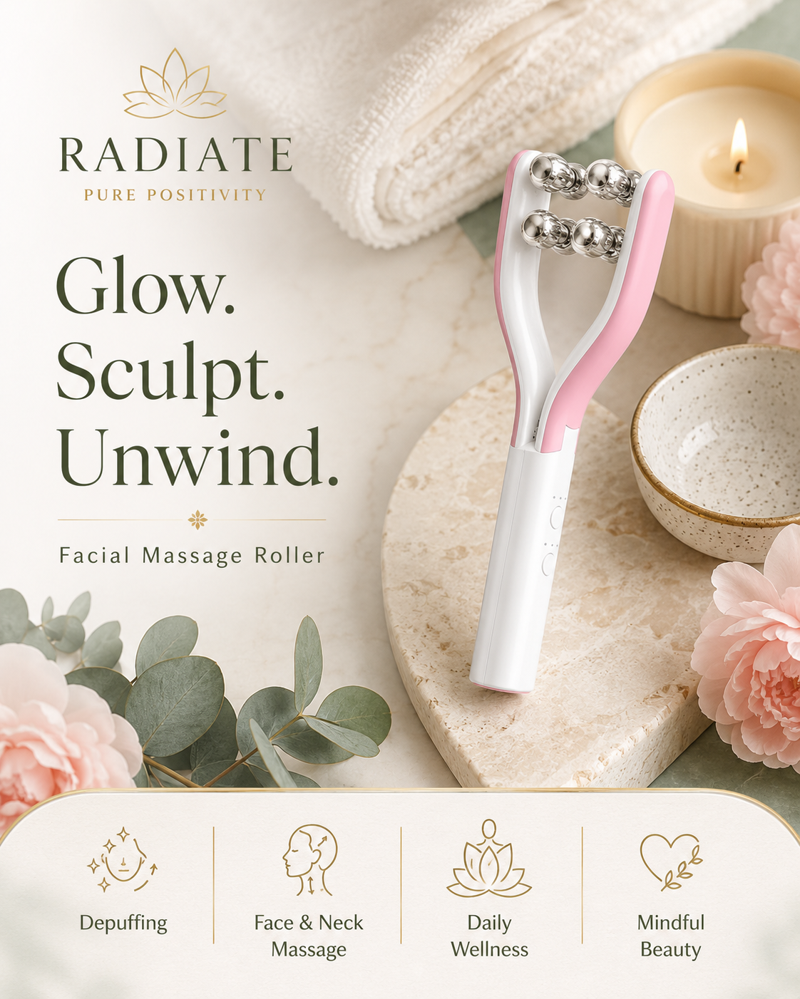 Gua Sha Face Massager | Microcurrent V-Shape Face Lift & Slimming Roller