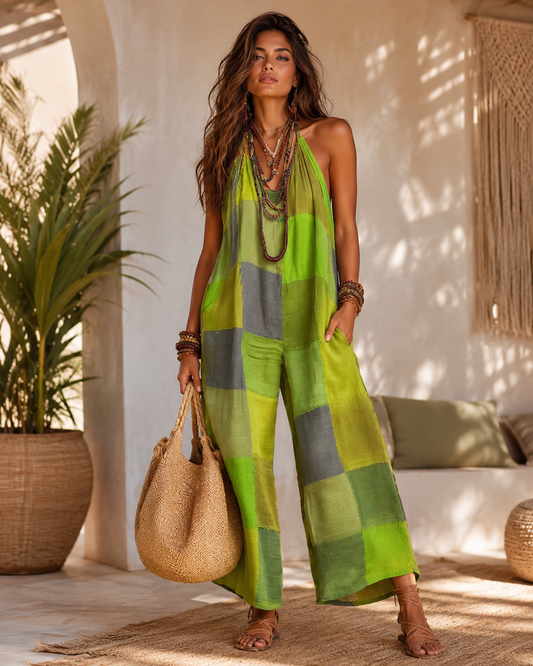 Women's Jumpsuit | Plaid Print Sleeveless Wide-Leg Romper for Everyday Style