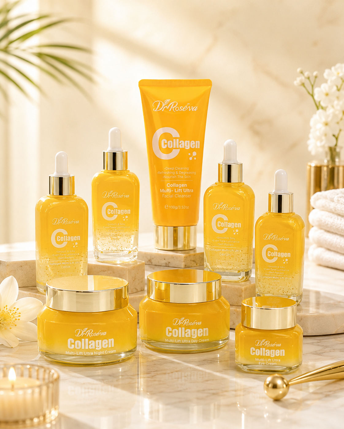Collagen Skin Care Set | Hydrating Serum, Exfoliating & Anti-Wrinkle 7-Piece Routine