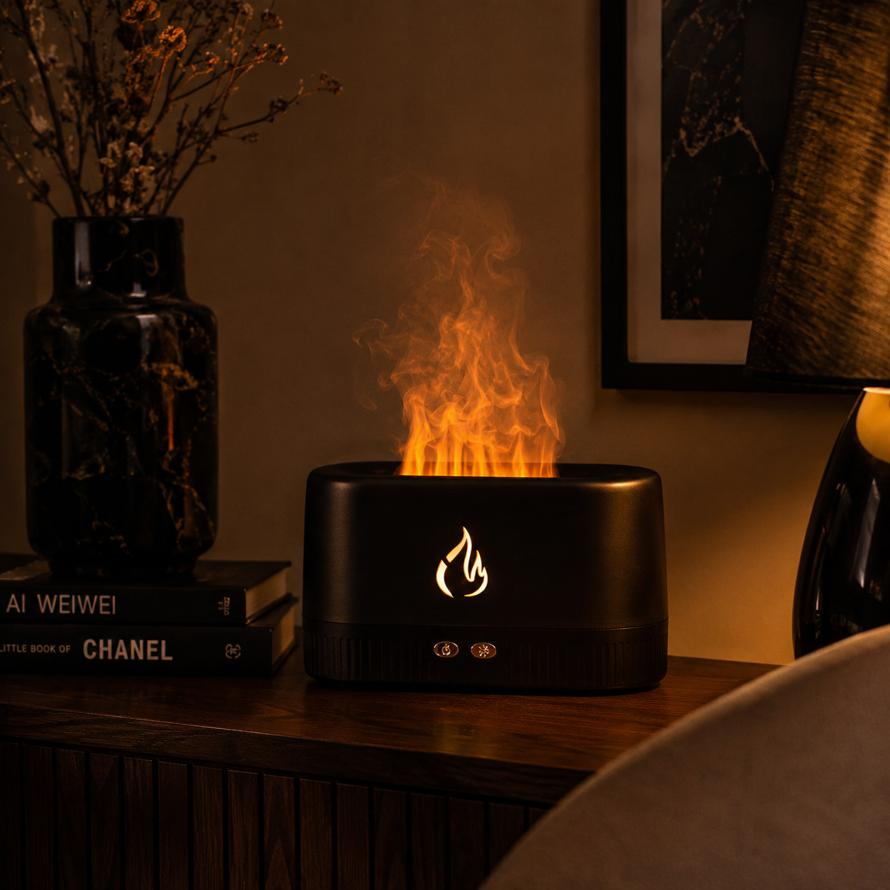 Natural Oil Diffuser | Flame Effect Ultrasonic Humidifier for Home & Bedroom