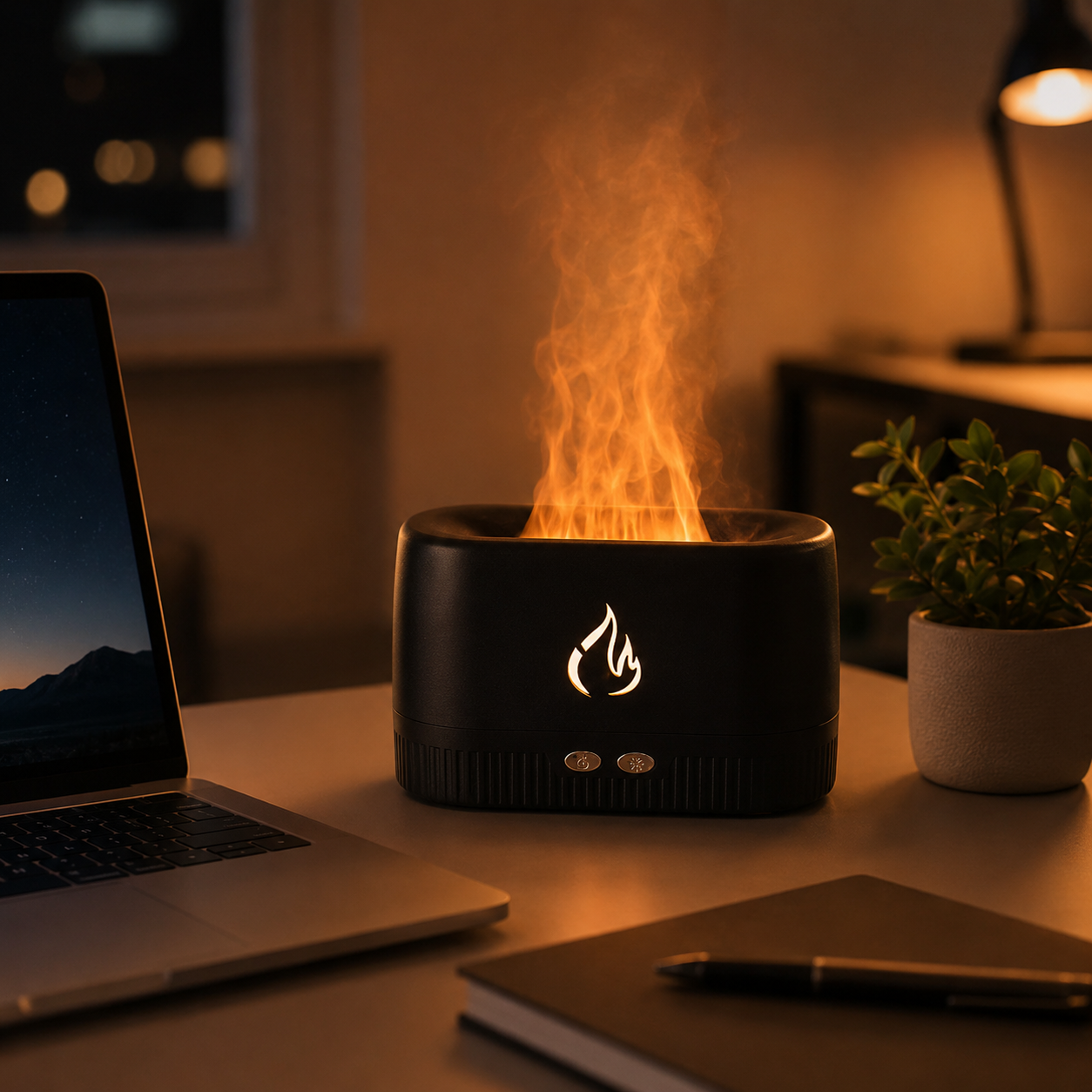 Natural Oil Diffuser | Flame Effect Ultrasonic Humidifier for Home & Bedroom