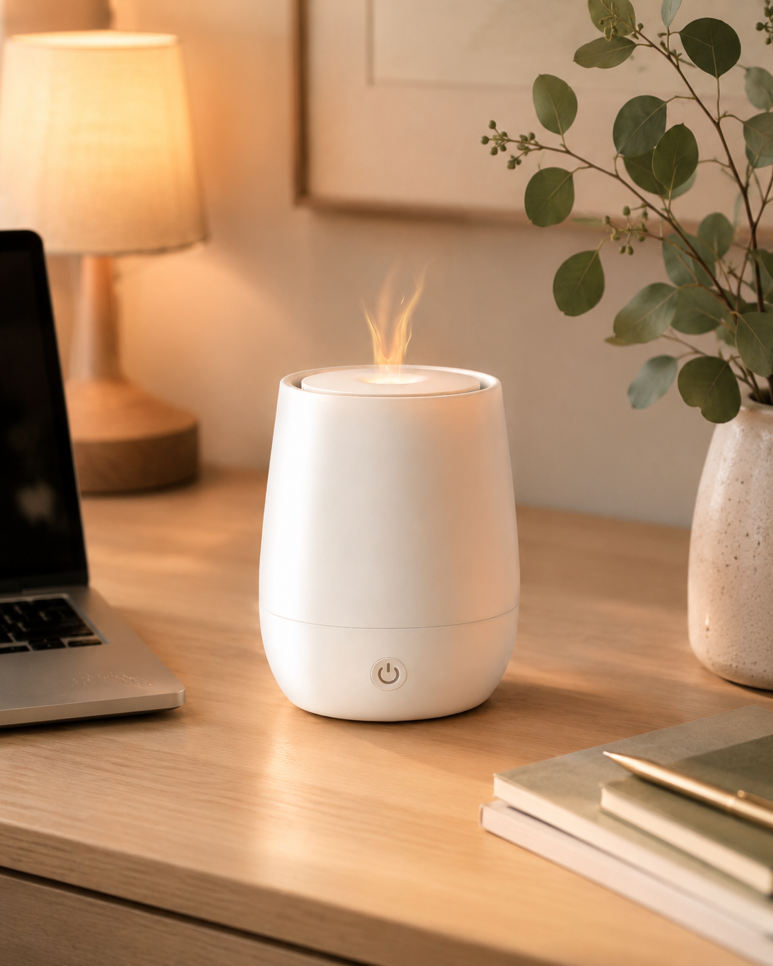 Mini Natural Oil Diffuser | Compact Flame Ultrasonic Humidifier for Desk & Bedroom