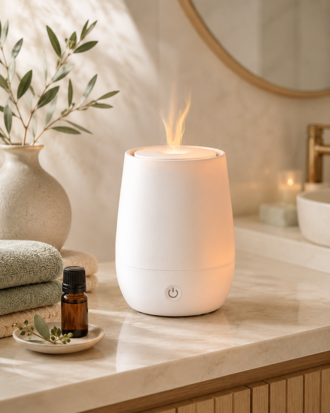 Mini Natural Oil Diffuser | Compact Flame Ultrasonic Humidifier for Desk & Bedroom